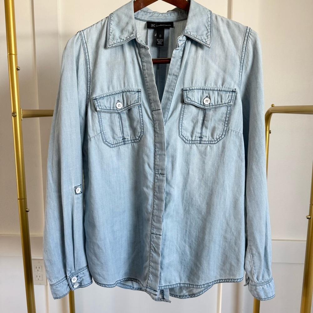 INC International Concepts Light Blue Denim Button-Down Shirt